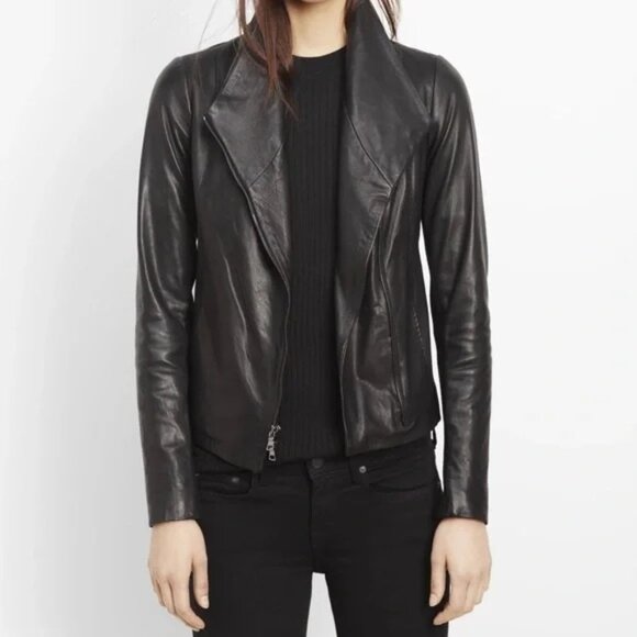 VINCE Lamb Leather Scuba Moto Jacket Sz XS Black Butter Soft - Picture 2 of 15